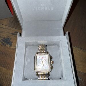Michele Gold and Silver Watch with Diamond Details